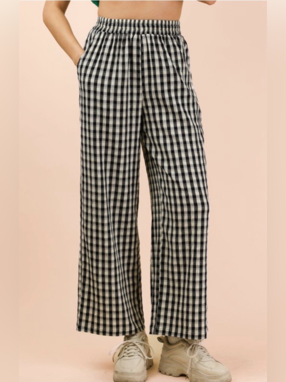 225. Very J Black & White Gingham Wide-Leg Pants